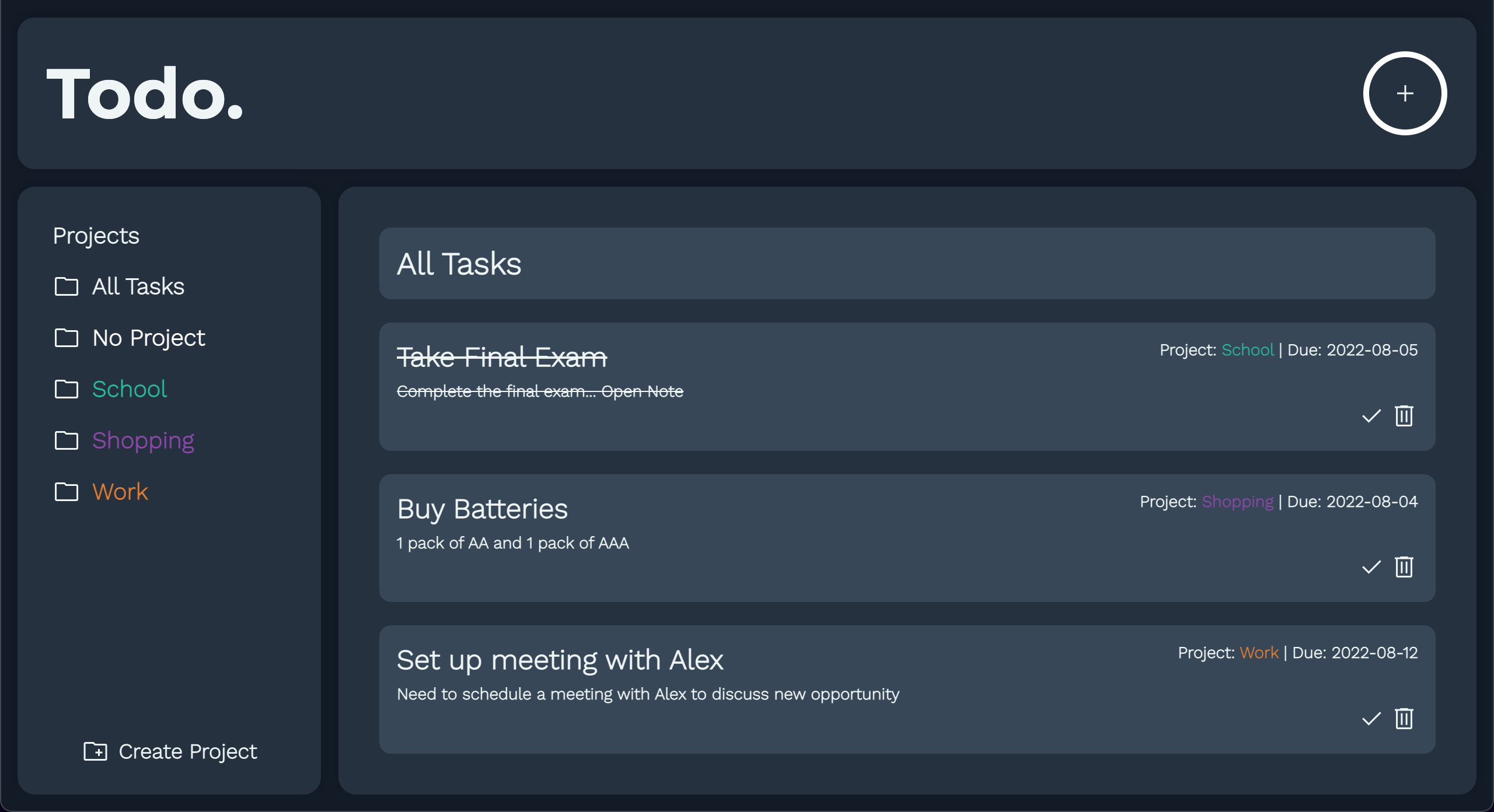 Screenshot of Todo app